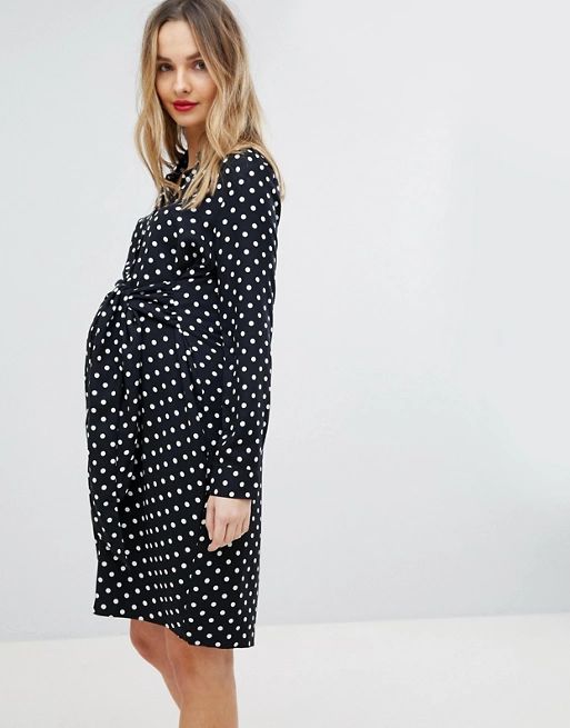 Isabella Oliver Polka Dot Shirt Dress With Wrap Tie Waist | ASOS US