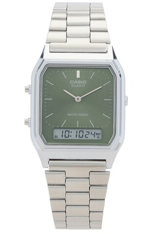 Casio Aq230 Series Watch in Metal Silver & Green from Revolve.com | Revolve Clothing (Global)