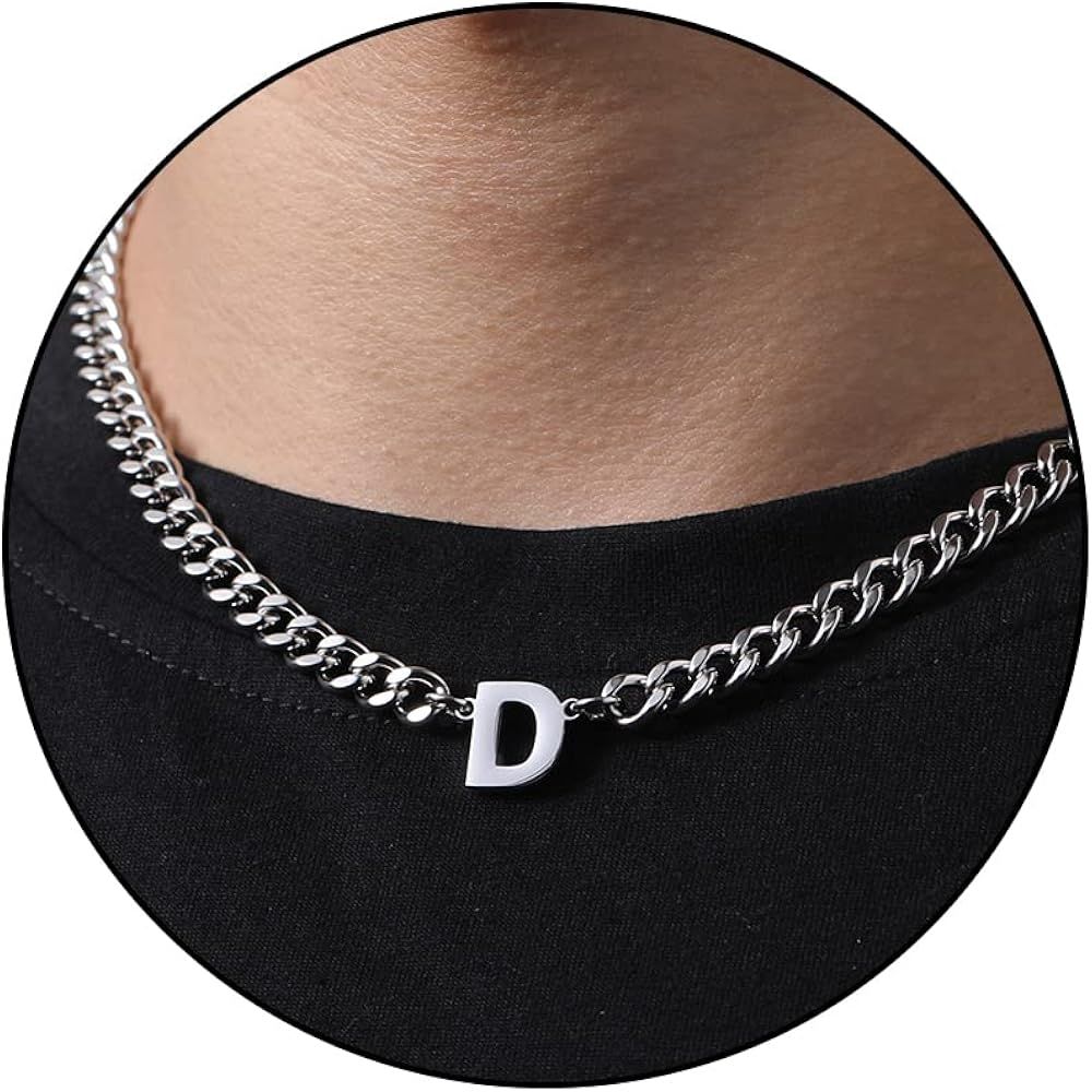 DuoDiner Initial A-Z Cuban Link Chain Necklace for Boys Men Women Letter Pendant Stainless Steel ... | Amazon (US)