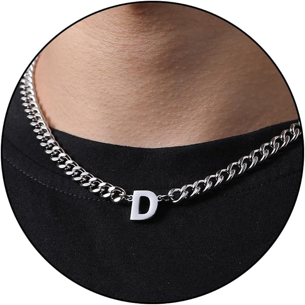 DuoDiner Initial A-Z Cuban Link Chain Necklace for Boys Men Women Letter Pendant Stainless Steel ... | Amazon (US)