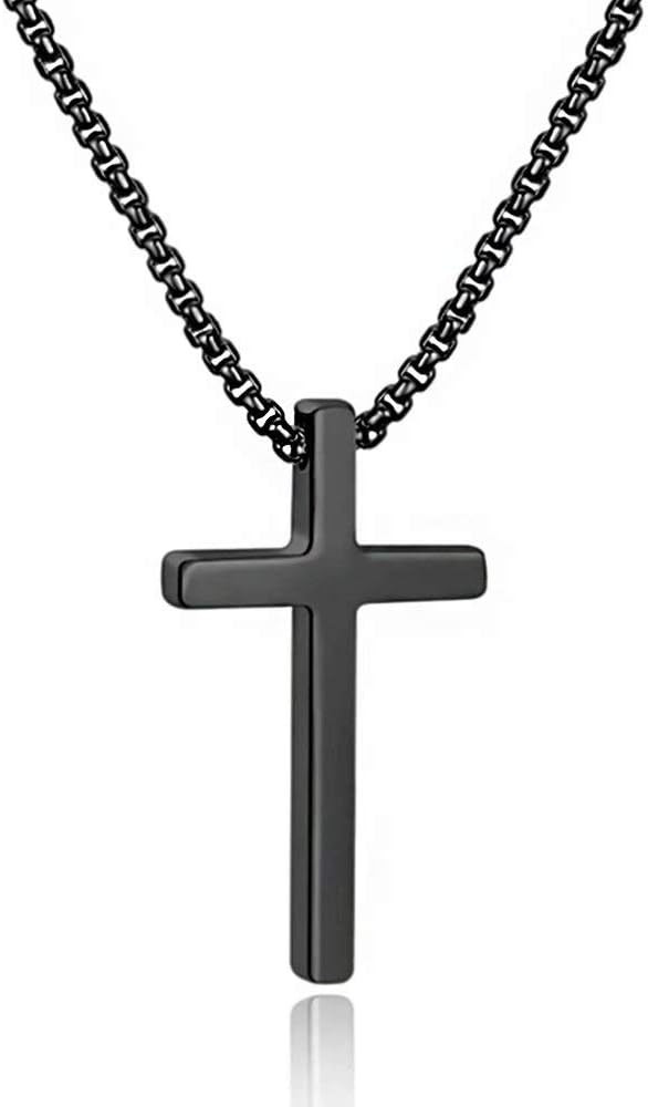 M MOOHAM Cross Necklace for Men, Silver Black Gold Stainless Steel Plain Cross Pendant Necklace f... | Amazon (US)
