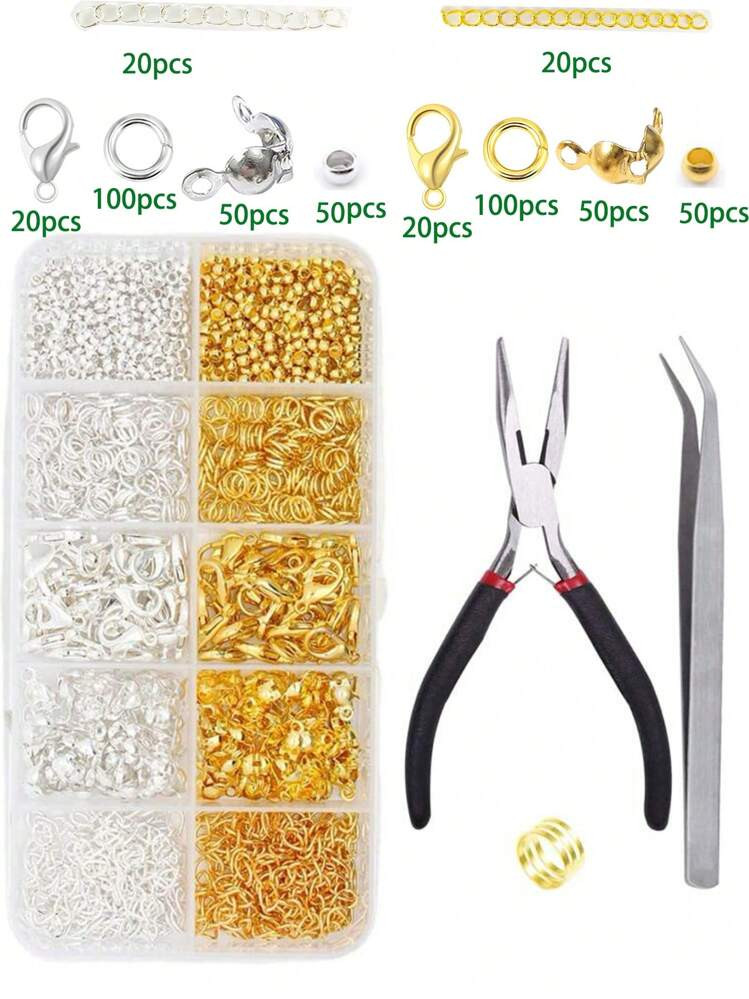 1 Box Jump Rings, Lobster Clasps, Tail Chains, Spacer Beads, 1 Plier, 1 Tweezer, 1 DIY Jewelry Ma... | SHEIN