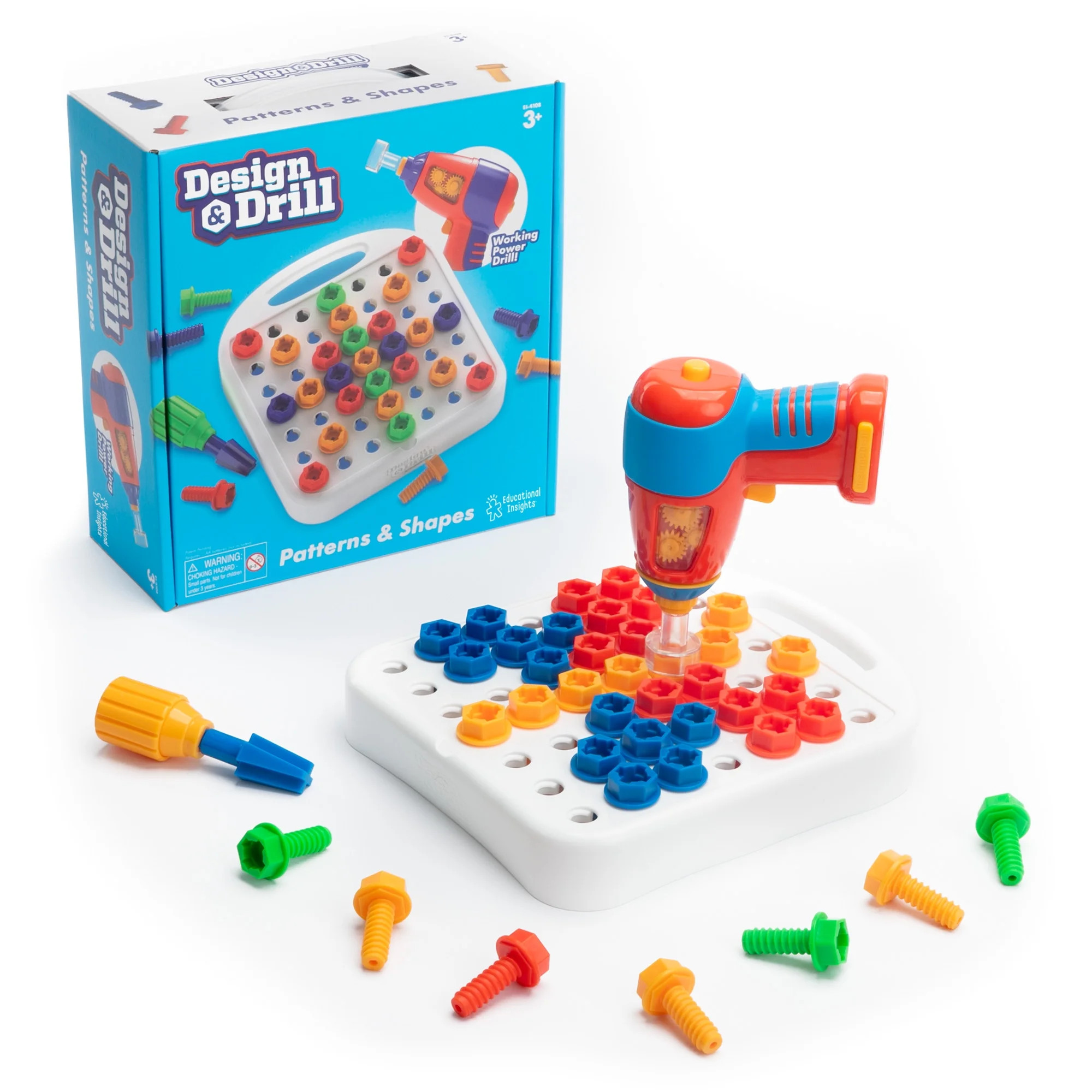Educational Insights Design & Drill Patterns & Shapes Toy with Electric Drill, Preschool STEM & T... | Walmart (US)
