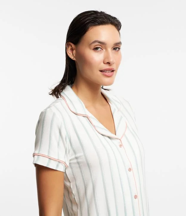Pijama Americano em Viscolycra com Estampa de Listras Bege/Verde Claro - Lojas Renner | Renner (BR)