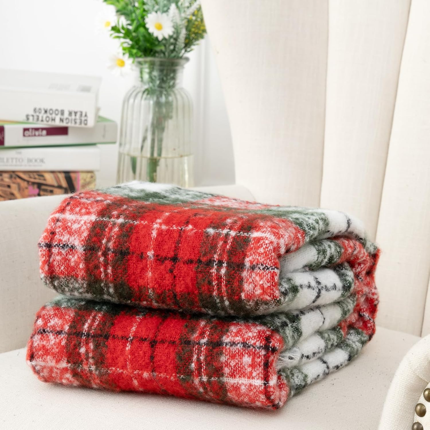 LALIFIT Plaid Throw Blanket with Fringes Green Red Christmas Home Decor Blankets Super Soft Cashm... | Amazon (US)