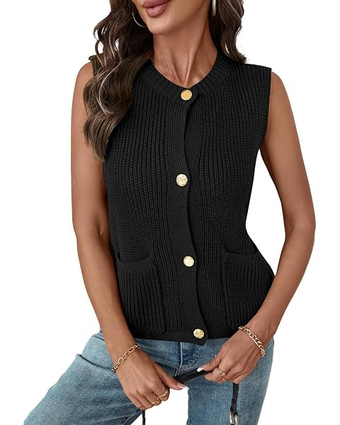 ANRABESS Women Sweater Vests Sleeveless Cardigan Casual Loose Knit Button Down Sweater Tops 2025 ... | Amazon (US)