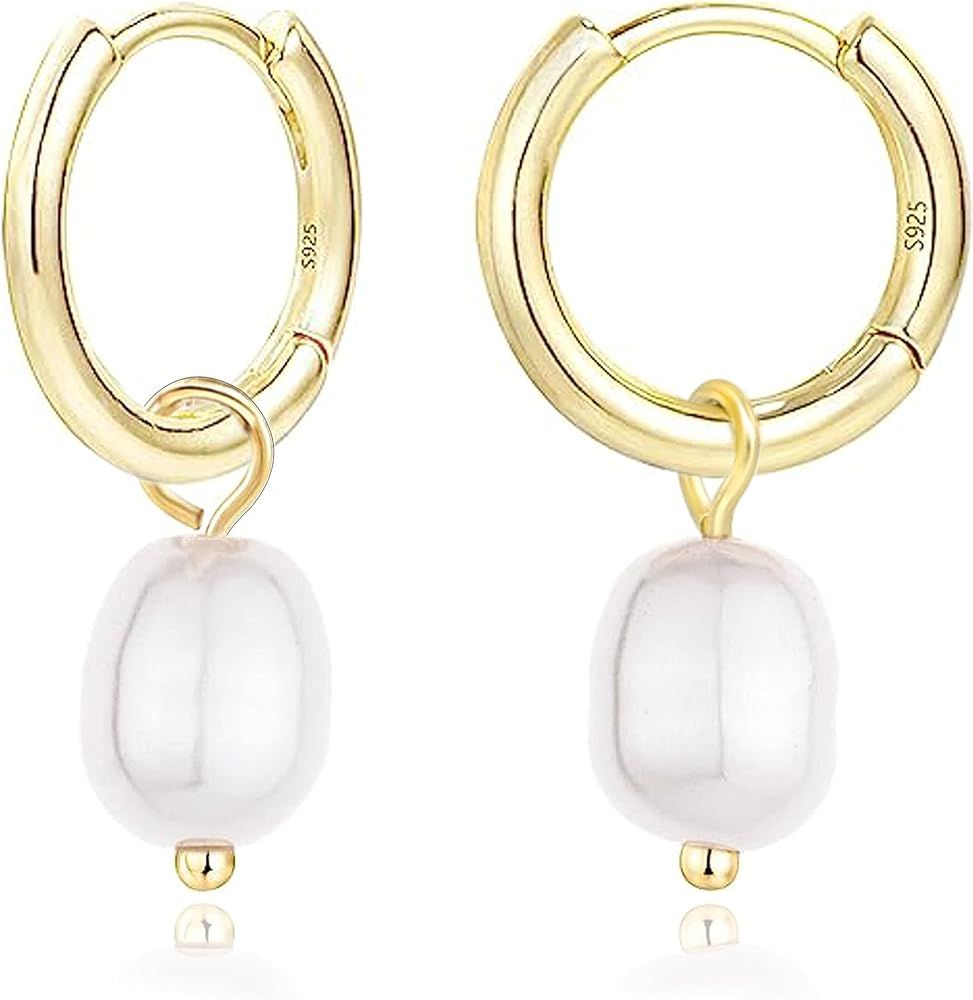 Handpicked AAA+ Quality Pearl Hoop Earrings Lightweight Dangle Drop Pearl Earrings | Amazon (US)