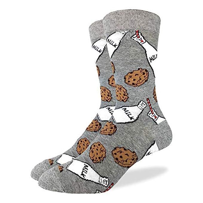 Good Luck Sock Men's Milk & Cookies Crew Socks - Grey, Shoe Size 7-12 | Amazon (US)