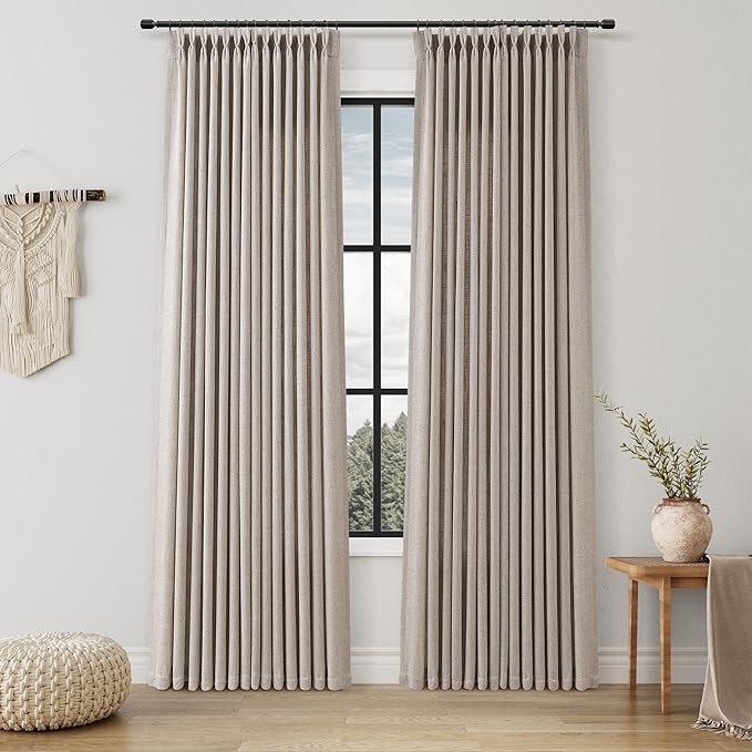 Beige Linen Curtains 96 Inches Long Pinch Pleated 2 Panels for Living Room Bedroom, Farmhouse Thi... | Amazon (US)