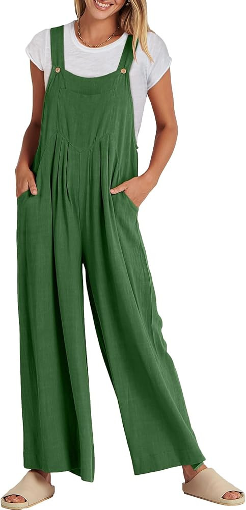 ANRABESS Womens Jumpsuits Overalls Linen Wide Leg Jumpers Casual Summer Fall Outfits 2026 Beach V... | Amazon (US)