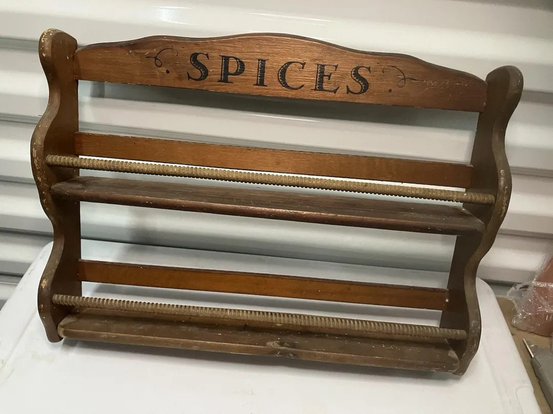 VTG wooden Farmhouse Spindle Primitive wall mount spice rack organizer | Etsy (US)