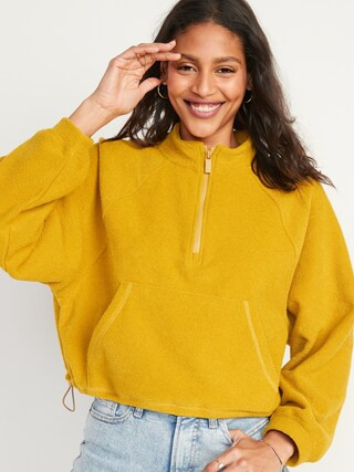 Long-Sleeve Half-Zip Oversized Textured Sweatshirt for Women | Old Navy (US)