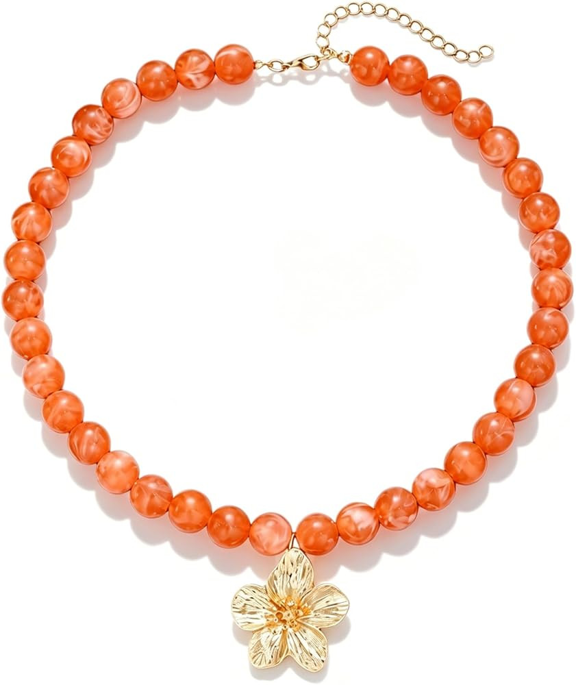 iF YOU Green Beaded necklaces for Women, Chunky Boho Red Orange Turquoise Acrylic Bead Choker Nec... | Amazon (US)