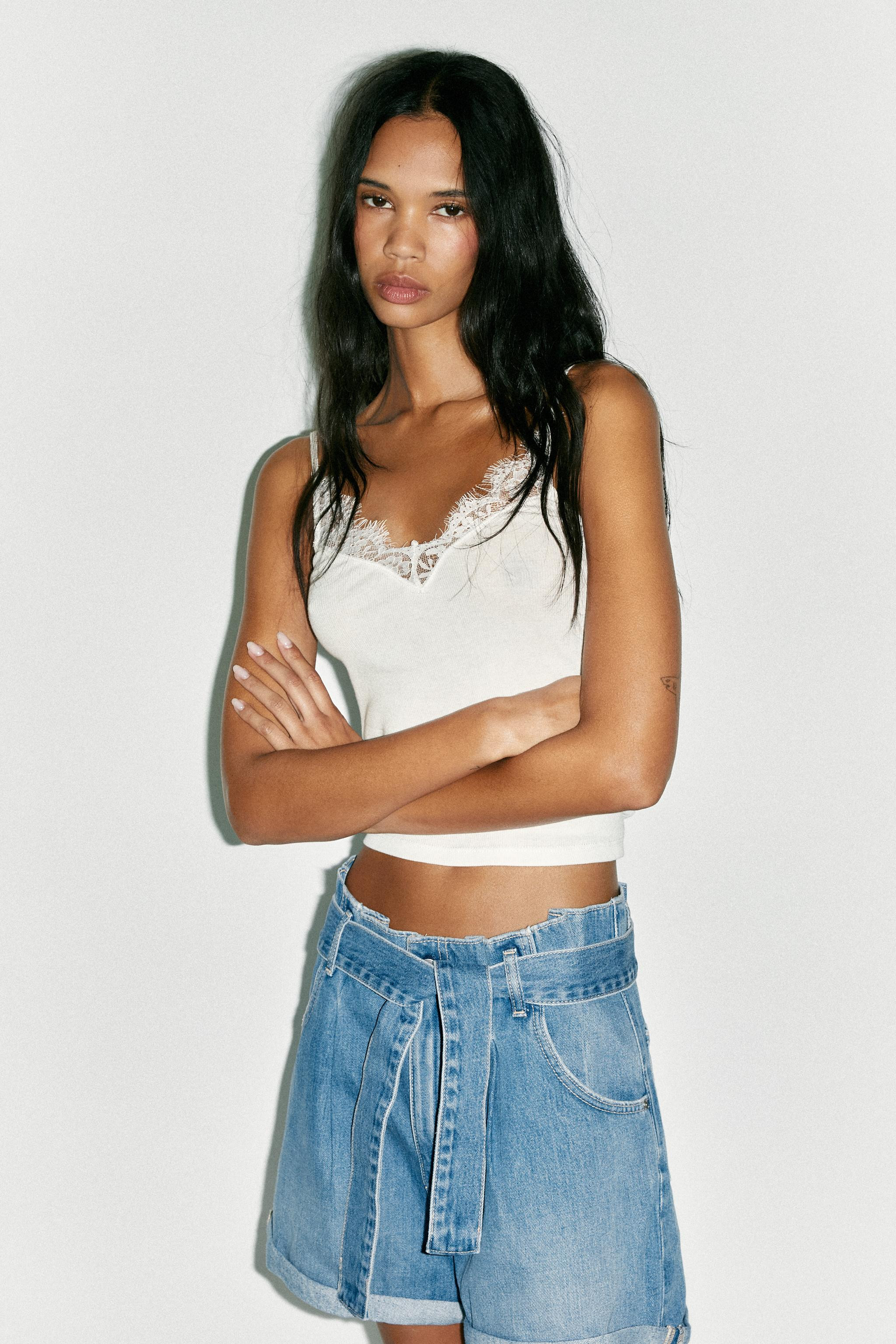 RIB TANK TOP WITH LACE | Zara US