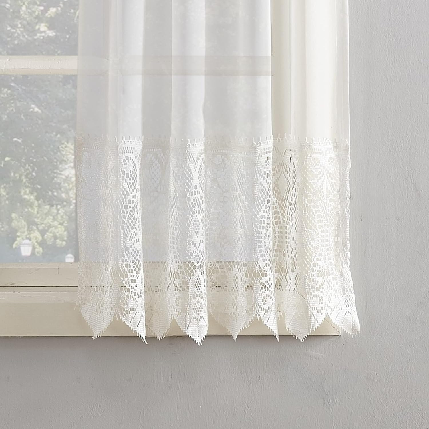 Amazon.com: No. 918 Joy Macrame Lace Trim Semi-Sheer Rod Pocket Kitchen Curtain Tier Pair, 60" x ... | Amazon (US)