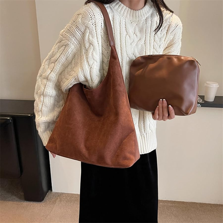 Brown Suede Bag, Brown Suede Tote Bag, Suede Bag, Suede Tote, Suede bags for Women, Suede Shoulde... | Amazon (US)