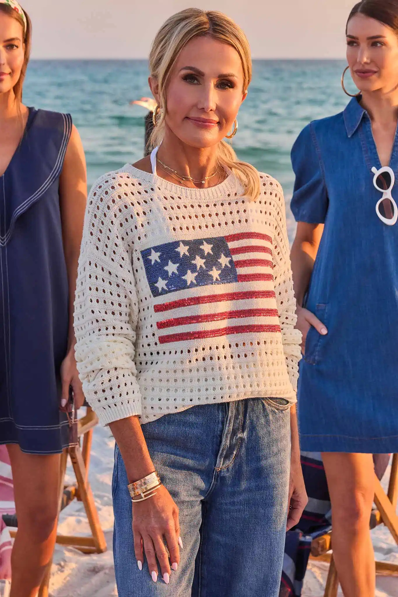 Starla Sequin Flag Crochet Sweater | Avara