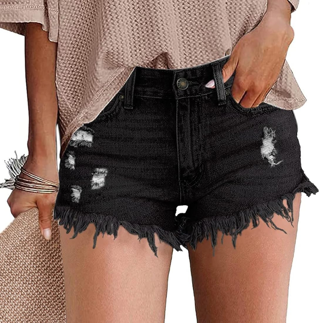 IWOLLENCE Denim Shorts Women Frayed Hem Stretchy Jeans Shorts for Women Casual Summer Mid Rise Di... | Amazon (US)