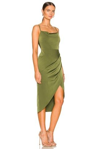 MORE TO COME Adonia Wrap Midi Dress in Olive from Revolve.com | Revolve Clothing (Global)