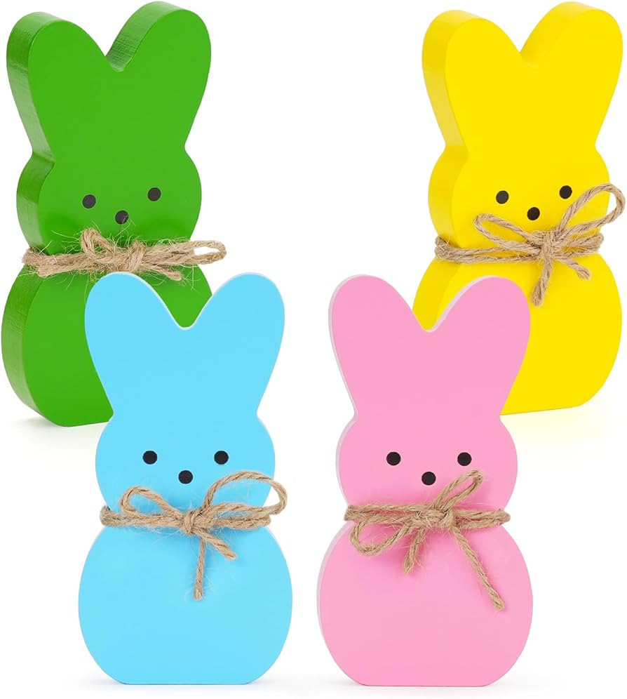 Easter Décor, 4 Pcs Bunny Table Decorations Wooden Spring Signs for Home, Wood Rabbit Tiered Tra... | Amazon (US)