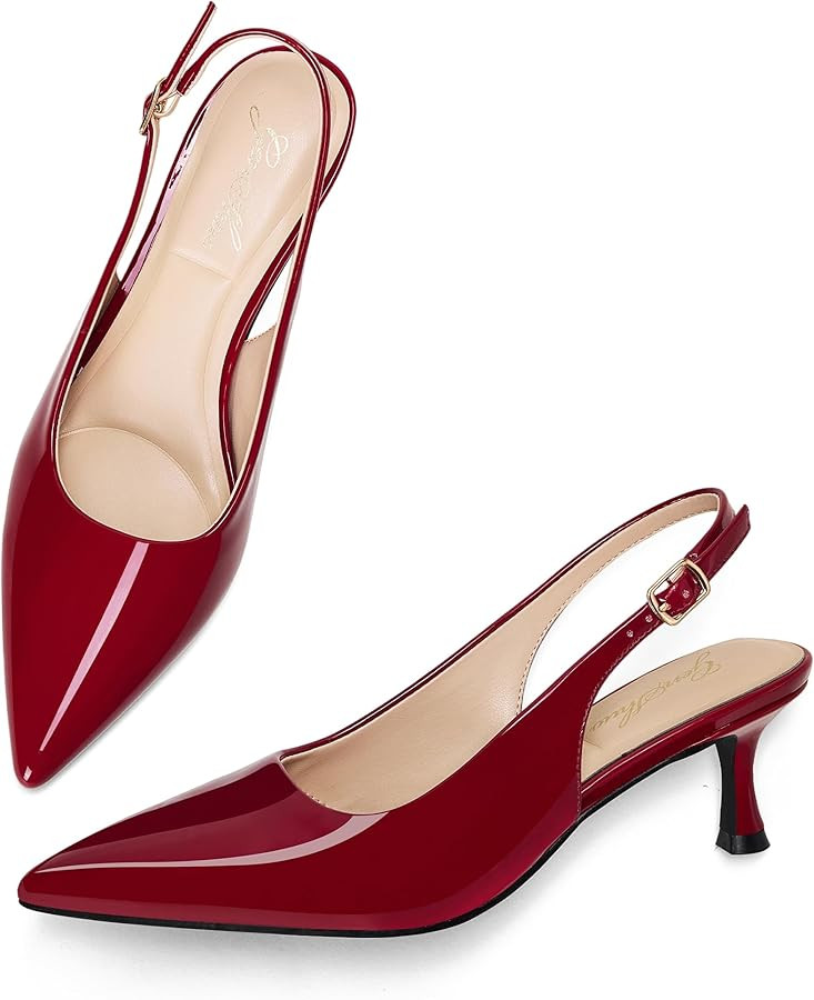 GENSHUO Kitten Heel Slingback Closed Pointed Toe Low Heels Pumps Women 2 Inch Short Strap Dressy ... | Amazon (US)