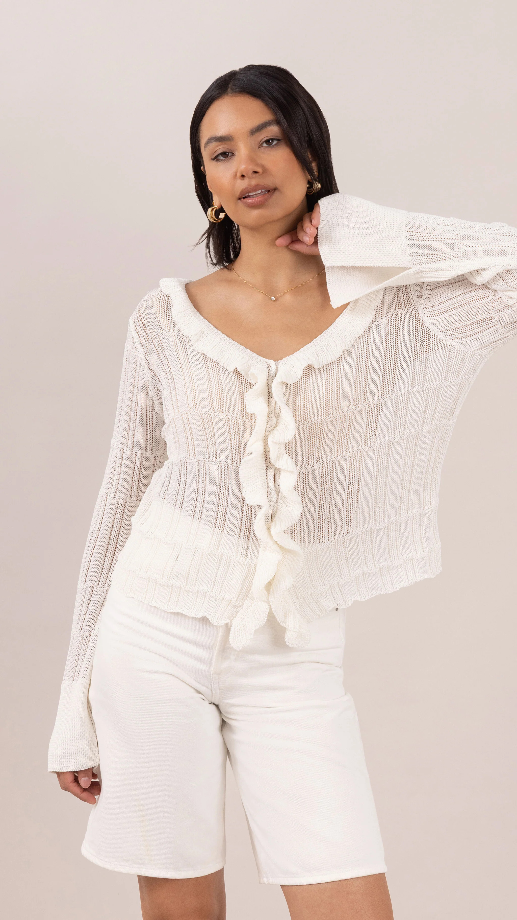 Daisy Frill Cardigan - Ivory | Charli