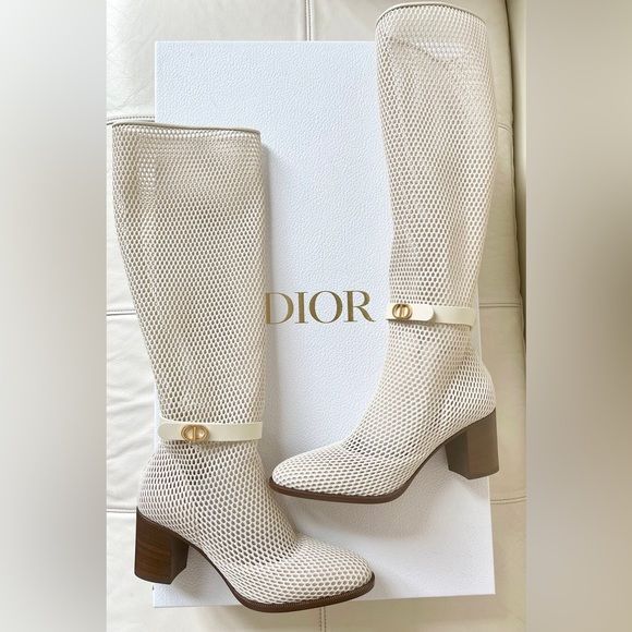 Dior Empreinte Montaigne 70 mm Off White Knee High Pull On Caged Boots | Poshmark