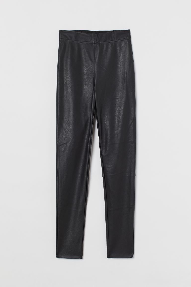 Leggings in faux leather. High waist and concealed, elasticized waistband. Seam at back of knees ... | H&M (US)