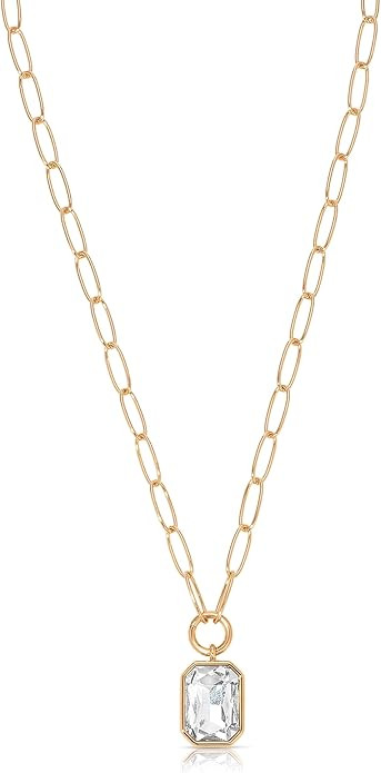 Ettika Long Necklaces for Women. Single Crystal Necklace, 18k Gold Plated Paperclip Chain. Deco P... | Amazon (US)