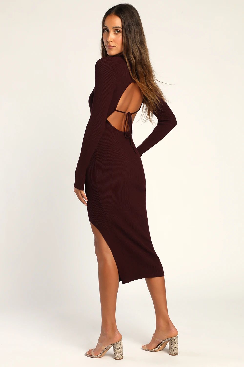 We're Sweater Together Brown Ribbed Knit Collared Midi Dress | Lulus (US)