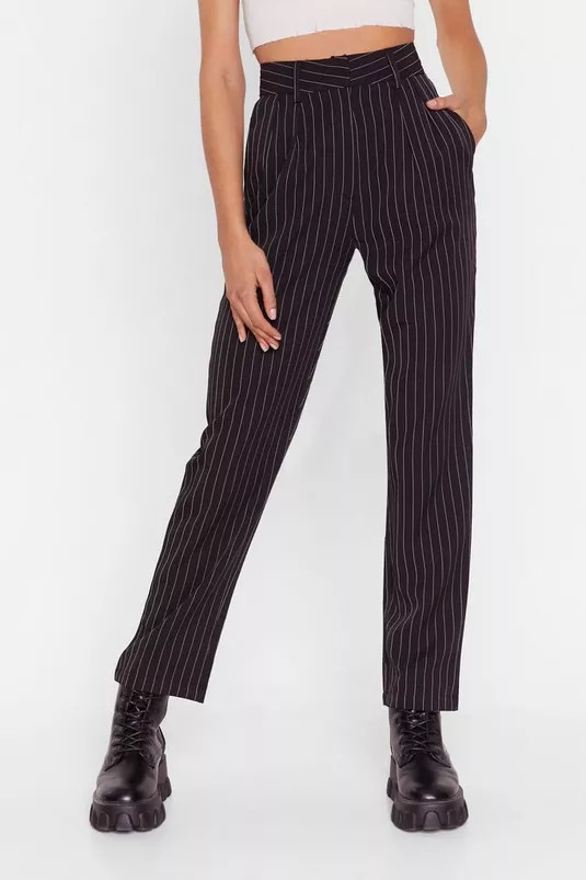 Pinstripe Smart High Waisted Pants | Nasty Gal (US)