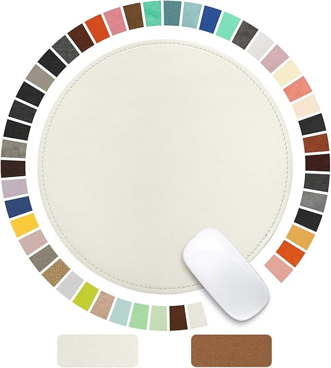 Mouse Pad，Round Mouse Pad，PU Mouse Pad，Leather Mouse Pad with Stitched Edge Micro-Fiber Bas... | Amazon (US)