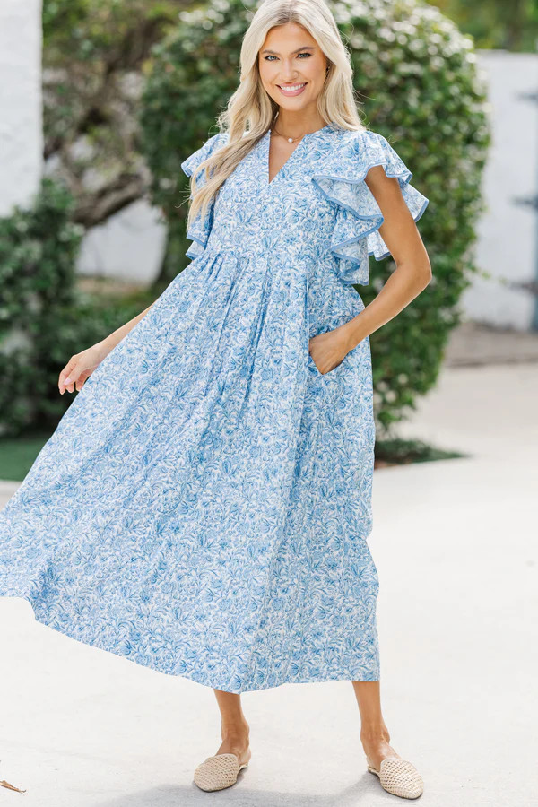 Stay Consistent Blue Toile Midi Dress | The Mint Julep Boutique