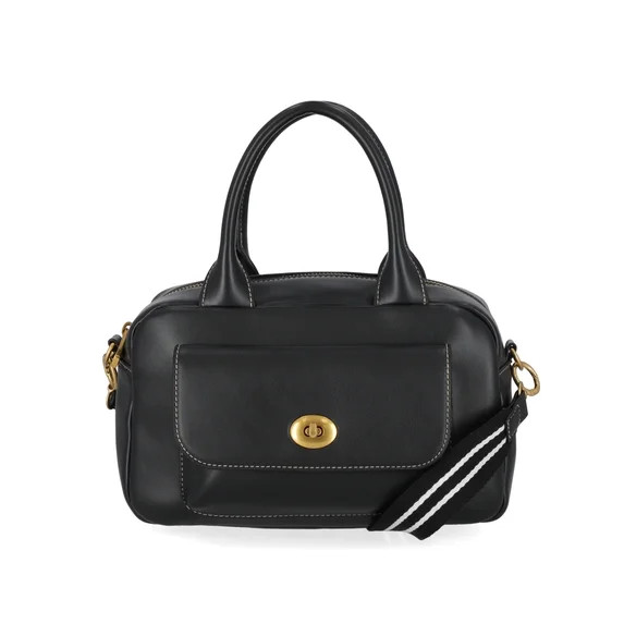 Free Assembly Women's Faux Leather Satchel Handbag, Black | Walmart (US)