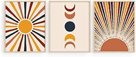 Haus and Hues Mid Century Modern Wall Art Boho Wall Decor - Set of 3 Sun Art Print Boho Wall Prin... | Amazon (US)