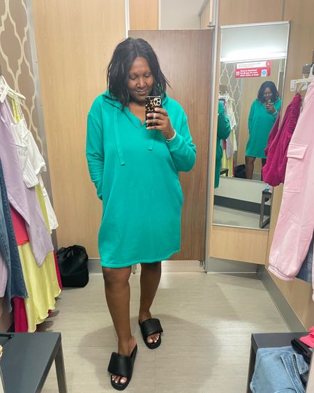 Long sleeved fleece hooded mini dress. The color is actual not e of a Kelly green than teal. So comfy & cute! #targetstyle 

#LTKover40 #LTKfindsunder50 #LTKmidsize