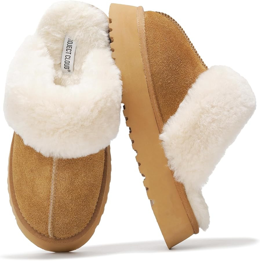 Project Cloud Slippers for Women - 100% Genuine Suede Womens platform slippers for women - Memory... | Amazon (US)