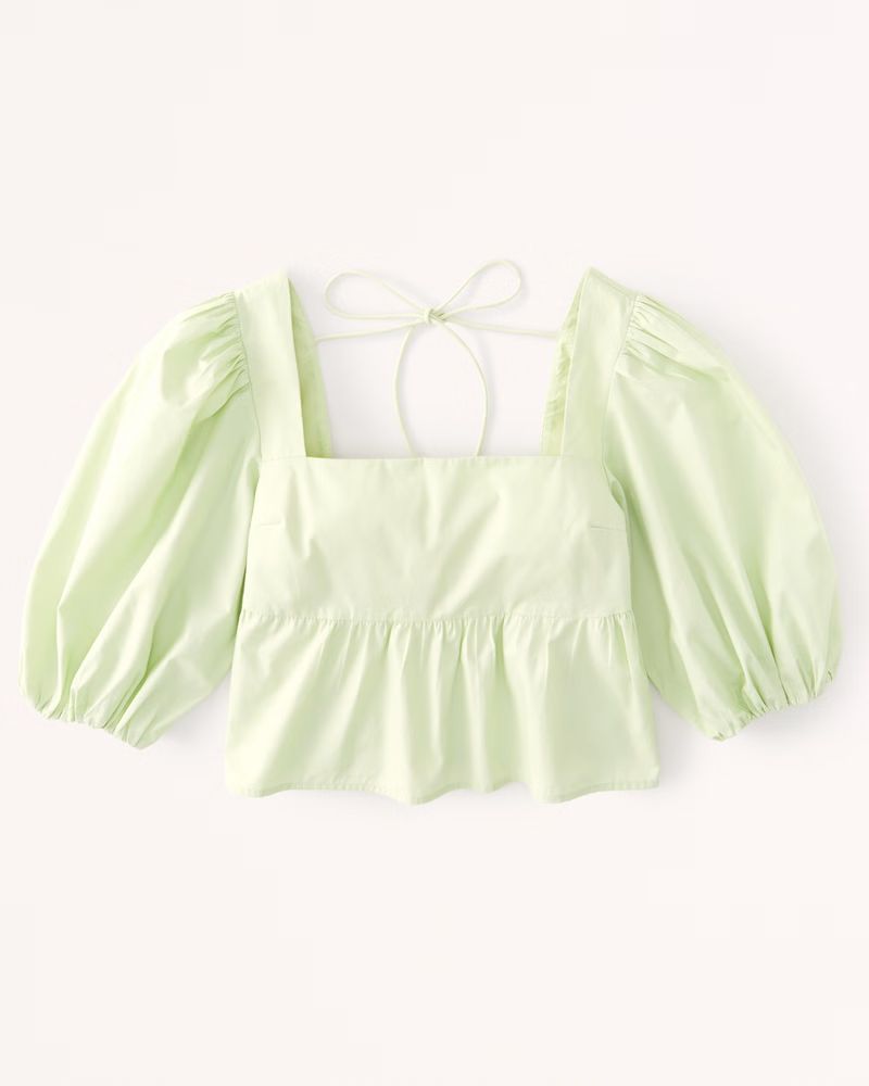 Puff Sleeve Poplin Squareneck Top | Abercrombie & Fitch (US)