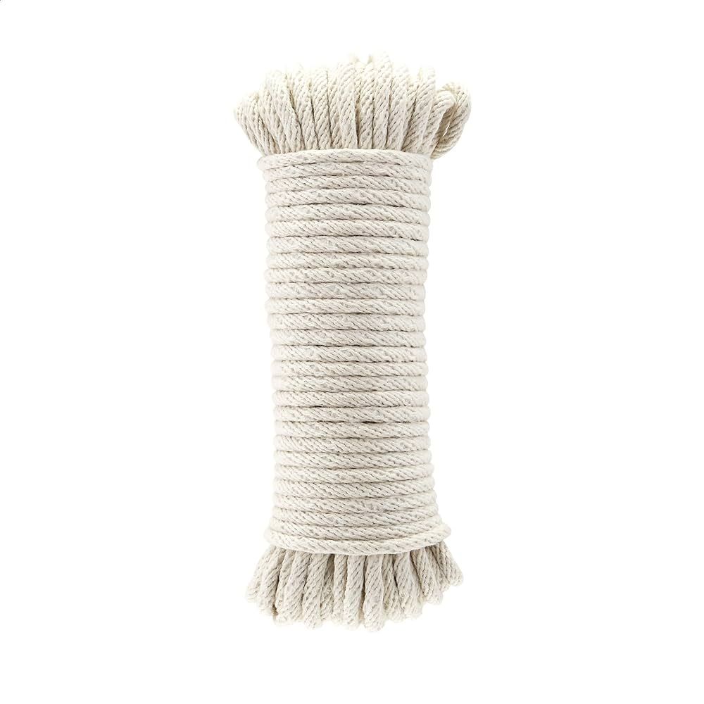 Amazon Basics Natural Cotton Braided Rope, All-Purpose, Clothesline, 3/16 Inch x 50 Foot (4.5mm x... | Amazon (US)