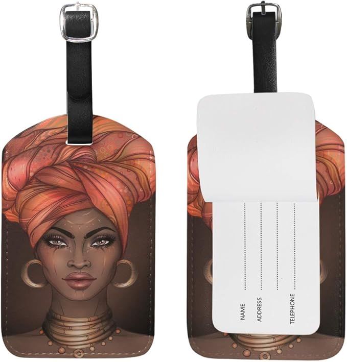 Wamika African American Women PU Bag Baggage Suitcase Luggage Tags Travel Accessories 1 Piece | Amazon (US)