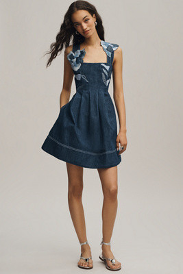 Maeve Denim Embroidered Fit & Flare Mini Dress | Anthropologie (US)