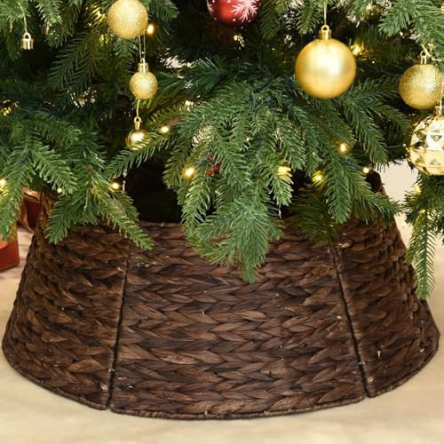 YoleShy 26'' Christmas Tree Collar Hand-Woven Natural Water Hyacinth Christmas Tree Base Cover Beautiful Christmas Tree Basket Base for Xmas Tree Decor (Brown) | Amazon (US)