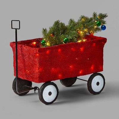 19in Incandescent Sisal Wagon with Green Tree Christmas Novelty Sculpture - Wondershop™ | Target