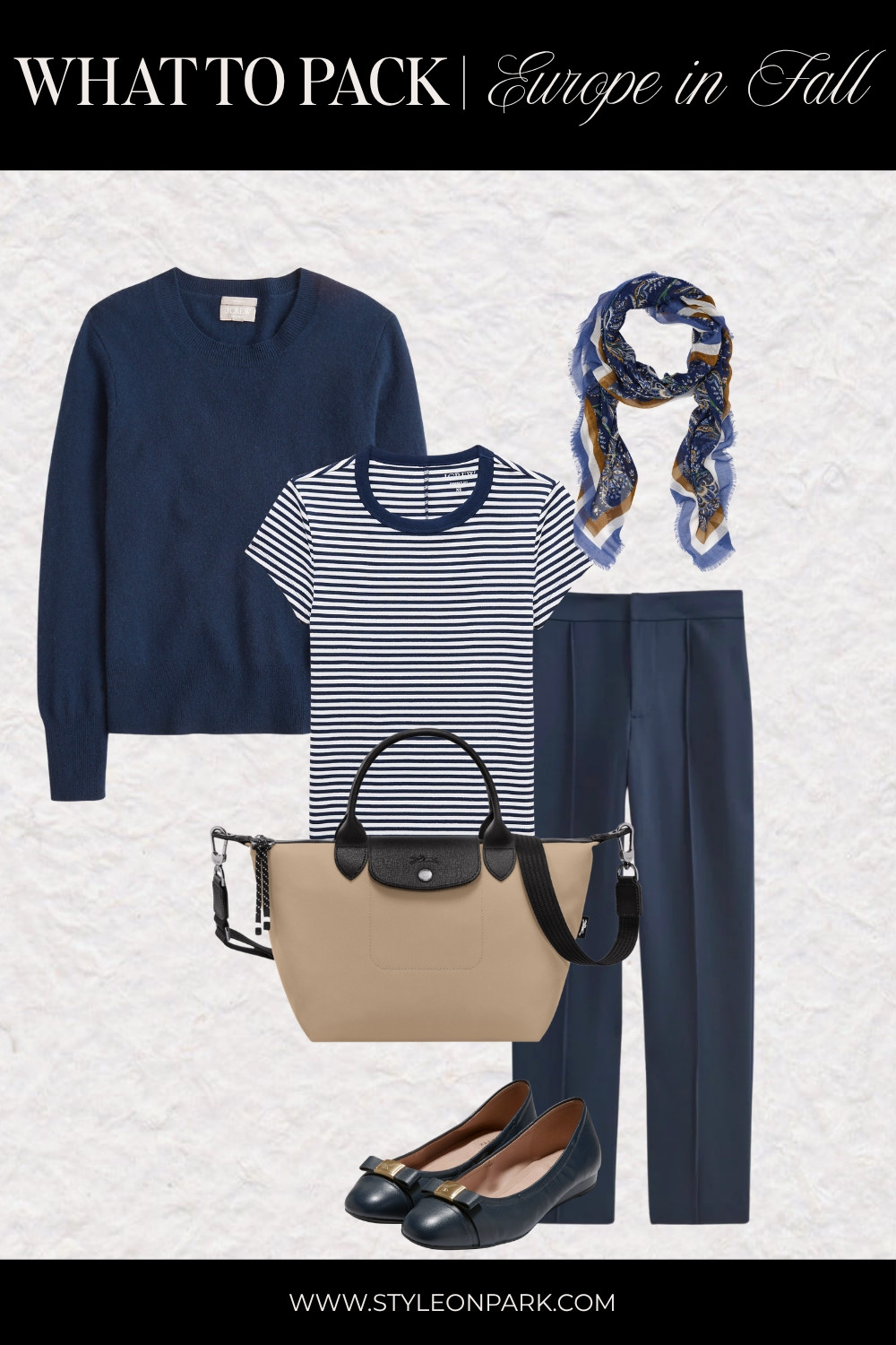 What to Pack | What to Wear This Fall:  cashmere sweater, a striped layering tee, pull-on ponte pants, ballet flats, a tote and scarf 

 #LTKOver40 #LTKWorkwear #LTKTravel