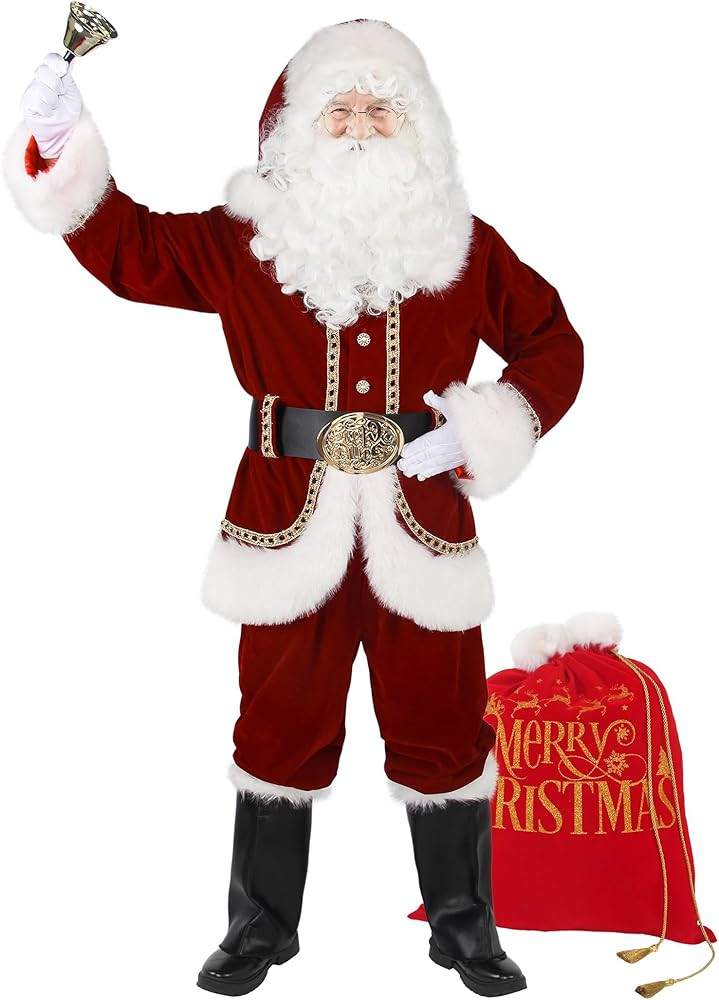 Santa Claus Costumes for Men Adult Santa Suit Plus Size Outfit Professional Deluxe 11Pcs Christma... | Amazon (US)
