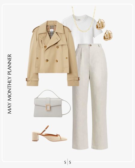 Monthly outfit planner: MAY: Spring looks | linen trouser, cropped trench, white tee, sling back pump

Workwear, office attire, 9 to 5 outfit 

See the entire calendar on thesarahstories.com ✨ 


#LTKStyleTip #LTKWorkwear