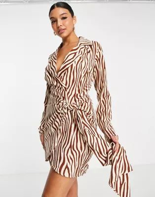 › In The Style x Billie Faiers wrap detail dress with frill detail in brown leopard | ASOS (Global)