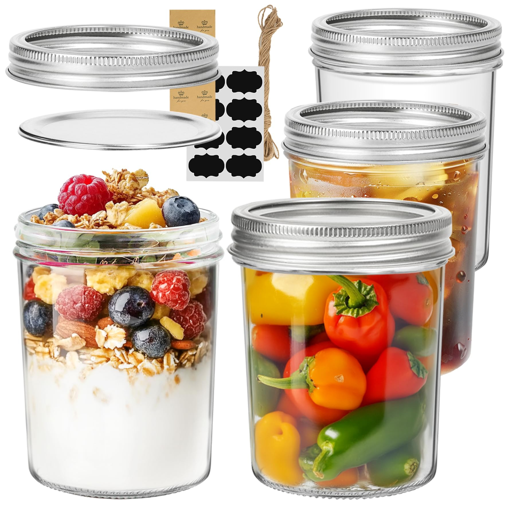 ComSaf Mason Jars 16 oz with lids - 4 Pack, Pint Mason Jars with Seal Bands, Glass Canning Jars f... | Amazon (US)