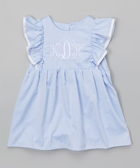 Pastel Blue Monogram Angel-Sleeve Dress - Infant, Toddler & Girls | Zulily