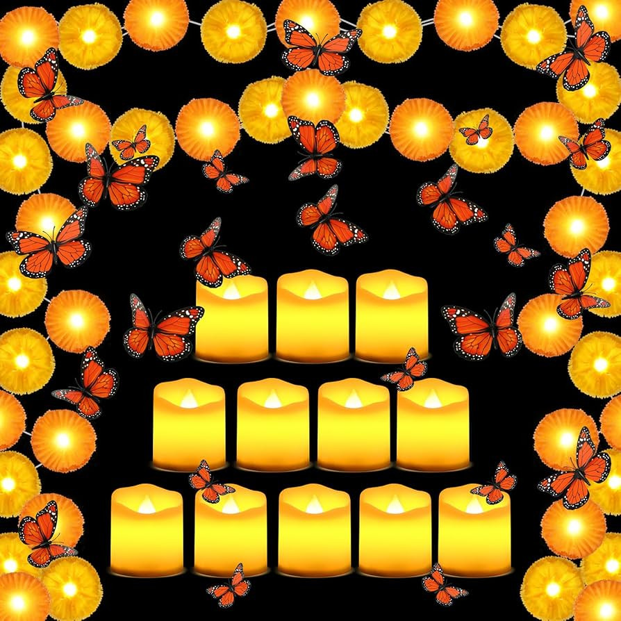 26 Pcs Marigold Garland Decorations Day of The Dead Decorations 2 Marigold Garland 20 Lighted Art... | Amazon (US)